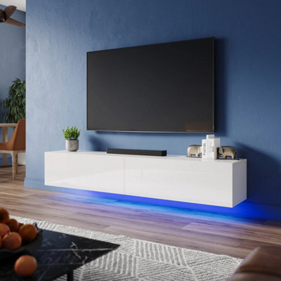 High Gloss 140Cm Floating Tv Unit Cabinet Wall Mounted Tv Stand With Led Lights - image 1