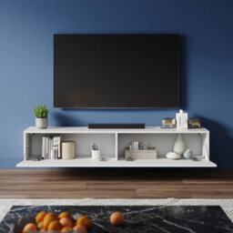 High Gloss 140Cm Floating Tv Unit Cabinet Wall Mounted Tv Stand With Led Lights - thumbnail 3