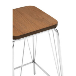 Orsina Sleek Chrome Metal And Elm Wood Stool, Sturdy And Reliable Large Square Stool, Wooden Bar Stool For Home Bar - thumbnail 3