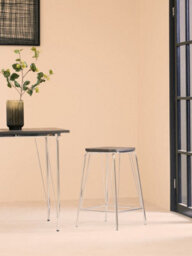 Orsina Sleek Chrome Metal And Elm Wood Stool, Sturdy And Reliable Large Square Stool, Wooden Bar Stool For Home Bar - thumbnail 4