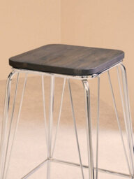 Orsina Sleek Chrome Metal And Elm Wood Stool, Sturdy And Reliable Large Square Stool, Wooden Bar Stool For Home Bar - thumbnail 5