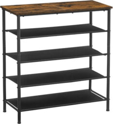 Songmics Shoe Display Stand 5 Tier, Slim Shoe Organizer With 4 Cloth Shelves And Upper Section, Industrial, Rustic Brown And Black - thumbnail 8