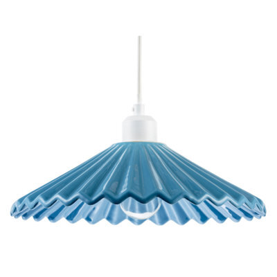 Happy Homewares Modern Blue Nova Gloss Ceramic Pendant Light Shade With Rippled Body - image 1
