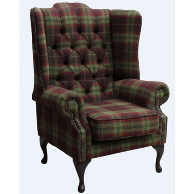 Chesterfield High Back Wing Chair Threshfield Tourmaline Check Tweed Wool In Mallory Style - image 1