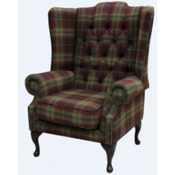Chesterfield High Back Wing Chair Threshfield Tourmaline Check Tweed Wool In Mallory Style - thumbnail 2
