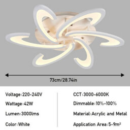 Darphe Modern Curved Windmill-Design Led Ceiling Light, Dimmable Metal & Acrylic Semi-Flush Mount - thumbnail 9