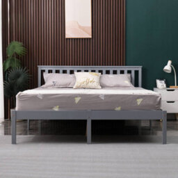 Westwood Double Bed Durable Solid Pine Frame Low Foot End Wood Slat Support Bedroom Grey - thumbnail 4