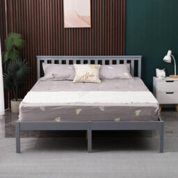 Westwood Double Bed Durable Solid Pine Frame Low Foot End Wood Slat Support Bedroom Grey - thumbnail 3