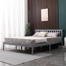 Westwood Double Bed Durable Solid Pine Frame Low Foot End Wood Slat Support Bedroom Grey - thumbnail 2