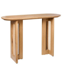 Wyld and Coco Casaluxe 120Cm Console Table Light Brown Mdf With Rattan Panel Legs - Slim Round Silhouette For Hallways And Living Rooms - thumbnail 3