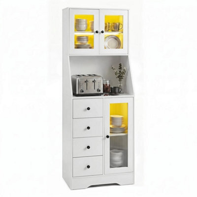 Kitchen Pantry Cupboard White 163Cm Tall Cabinet With Led Lights & Drawers - image 1