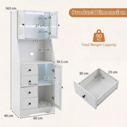 Kitchen Pantry Cupboard White 163Cm Tall Cabinet With Led Lights & Drawers - thumbnail 2