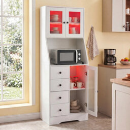 Kitchen Pantry Cupboard White 163Cm Tall Cabinet With Led Lights & Drawers - thumbnail 5