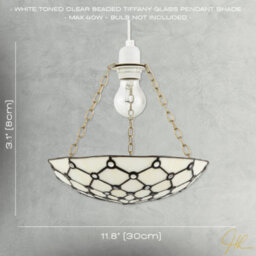 Happy Homewares White Toned And Clear Beaded Tiffany Glass Easy Fit Bowl Pendant Shade - thumbnail 7