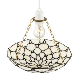 Happy Homewares White Toned And Clear Beaded Tiffany Glass Easy Fit Bowl Pendant Shade - thumbnail 3