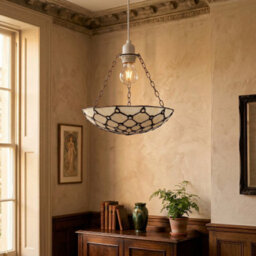 Happy Homewares White Toned And Clear Beaded Tiffany Glass Easy Fit Bowl Pendant Shade - thumbnail 6