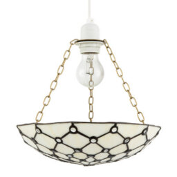 Happy Homewares White Toned And Clear Beaded Tiffany Glass Easy Fit Bowl Pendant Shade - thumbnail 1