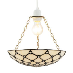 Happy Homewares White Toned And Clear Beaded Tiffany Glass Easy Fit Bowl Pendant Shade - thumbnail 2