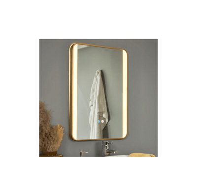 Spa Lighting Spa-44483 Lori 13W Ip44 Led Cct Illuminated Rectangular Bathroom Mirror In A Satin Brass Finish - image 1