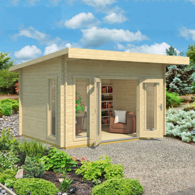 Lasita Maja Lasita Bingham 2 Log Cabin Pent Summer House - 3.99M X 3.09M - Modern Garden Summer House - Double Glazed - image 1