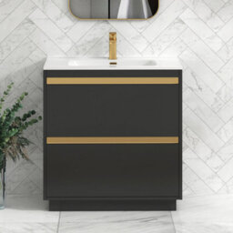 Royal Bathrooms Orion 800mm Matt Obsidian Black 2 Drawer Floor Standing Vanity Unit With Ceramic Basin & Brushed Brass Strip - thumbnail 2