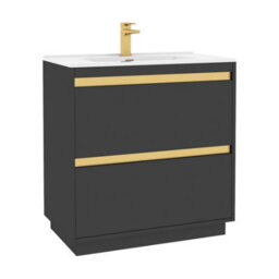 Royal Bathrooms Orion 800mm Matt Obsidian Black 2 Drawer Floor Standing Vanity Unit With Ceramic Basin & Brushed Brass Strip - thumbnail 7