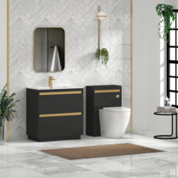 Royal Bathrooms Orion 800mm Matt Obsidian Black 2 Drawer Floor Standing Vanity Unit With Ceramic Basin & Brushed Brass Strip - thumbnail 3