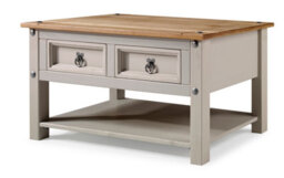 Mercers Furniture Corona Coffee Table Grey Wax 2 Drawer 1 Shelf Solid Wooden Pine With Mexican Styling - thumbnail 4