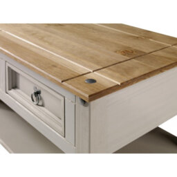 Mercers Furniture Corona Coffee Table Grey Wax 2 Drawer 1 Shelf Solid Wooden Pine With Mexican Styling - thumbnail 3