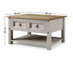 Mercers Furniture Corona Coffee Table Grey Wax 2 Drawer 1 Shelf Solid Wooden Pine With Mexican Styling - thumbnail 5