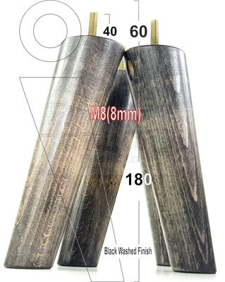 L&F Wood Legs Black Washed 180mm High Set Of 4 Replacement Angled Furniture Legs Set Of 4 Sofas Chairs Stools M8 - image 1