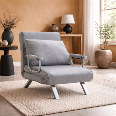 Wyld Haus Yorito Suedette Light Grey Convertible Chair Bed With Adjustable Backrest And Pillow - image 1
