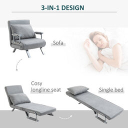 Wyld Haus Yorito Suedette Light Grey Convertible Chair Bed With Adjustable Backrest And Pillow - thumbnail 5