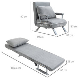 Wyld Haus Yorito Suedette Light Grey Convertible Chair Bed With Adjustable Backrest And Pillow - thumbnail 3