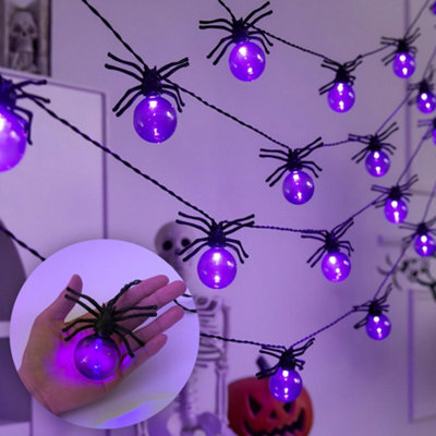 Amorly Large Spider Halloween String Lights, Purple Led Battery Powered 20 Led 9.8 Ft Spider Fairy Lights For Home Fireplace Windows - image 1