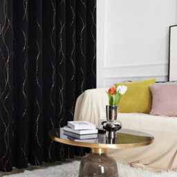 Deconovo Gold Dotted Line Foil Printed Blackout Curtains, Eyelet Room Darkening Curtains For Bedroom W52 X L63 Inch, Black, 1 Pair - thumbnail 4