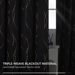 Deconovo Gold Dotted Line Foil Printed Blackout Curtains, Eyelet Room Darkening Curtains For Bedroom W52 X L63 Inch, Black, 1 Pair - thumbnail 6