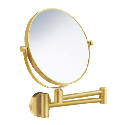 Smedbo Brushed Brass Double Sided Mirror - Wall Mounted Extendable Swing Arm Swivel 7X Magnification Bathroom Makeup Or Shaving - image 1