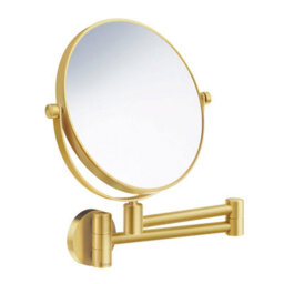 Smedbo Brushed Brass Double Sided Mirror - Wall Mounted Extendable Swing Arm Swivel 7X Magnification Bathroom Makeup Or Shaving