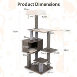 Costway Multi-Level Cat Tree Indoor Cat 151Cm Tall Cat Tower W/cushion Top Perch - thumbnail 2