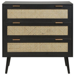 Wyld And Coco Rattan 3-Drawer Chest Black With Rubberwood Legs, Compact Storage W80 X D40 X H80Cm - thumbnail 1