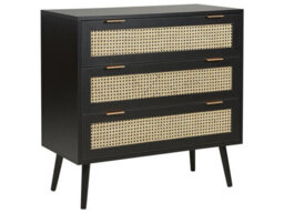 Wyld And Coco Rattan 3-Drawer Chest Black With Rubberwood Legs, Compact Storage W80 X D40 X H80Cm - thumbnail 3