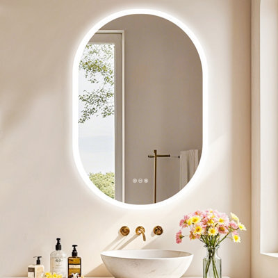 Luvodi 600X900mm Oval Led Bathroom Mirror With Demister 3 Color Dimmable Light Horizontal / Vertical - image 1