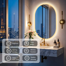 Luvodi 600X900mm Oval Led Bathroom Mirror With Demister 3 Color Dimmable Light Horizontal / Vertical - thumbnail 5