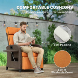 Outsunny Garden Recliner With Cushion, Rattan Recliner Chair With Armrests - thumbnail 7