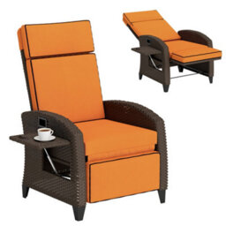 Outsunny Garden Recliner With Cushion, Rattan Recliner Chair With Armrests - thumbnail 2
