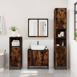 Berkfield Bathroom Cabinet Smoked Oak 35X37.5X188.5 Cm Engineered Wood And Metal - thumbnail 3