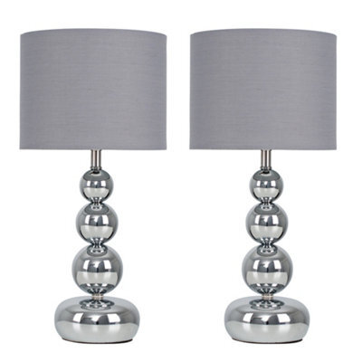 Valuelights Marissa Pair Of - Polished Chrome Stacked Ball Table Lamps With Grey Shade - Complete With 5W Led Bulbs 3000K - image 1
