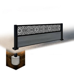 Easycomposite 2Ft Composite Fence Panel & Aluminium Post Sunken In Ground - Anthracite Boards & Morocco Topper Trellis