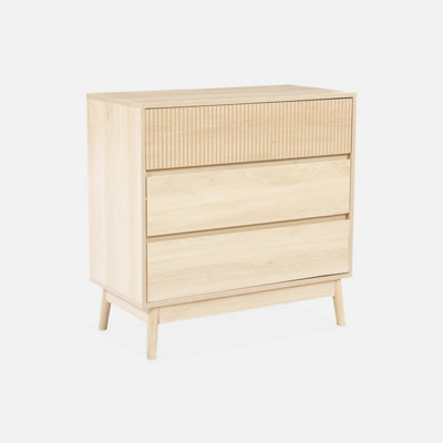 Sweeek - 3-Drawer Chest With Grooved Wooden Detail Linear Light Wood 80X40X80 Cm - image 1